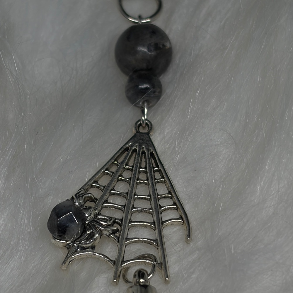 Handmade Madagascar Labradite Chain Mail Spiderweb Choker witchy luxe goth - Picture 7 of 8